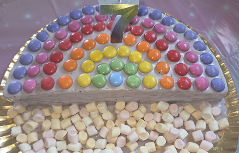 Gateau arc-en-ciel aux Smarties et aux myrtilles